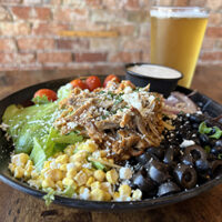 Lumberyard Brewing southwest salad with a pint of first light lager