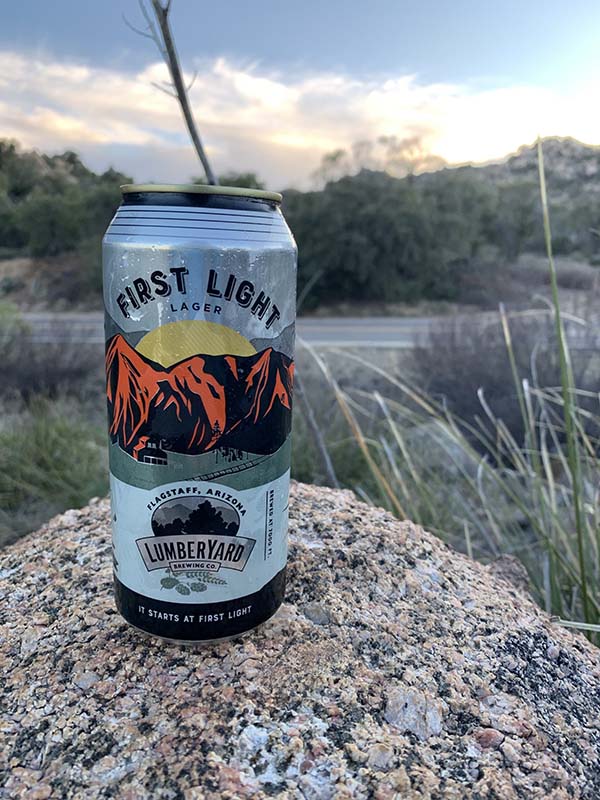 First Light Lager beer can in nature